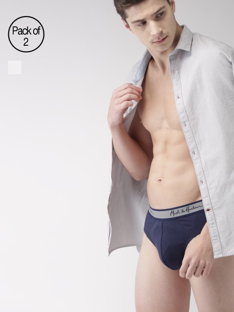 

Mast & Harbour Men Pack of 2 White & Navy Blue Ultrasoft Cotton Stretchable Briefs MNH-BRF-PK2-001E