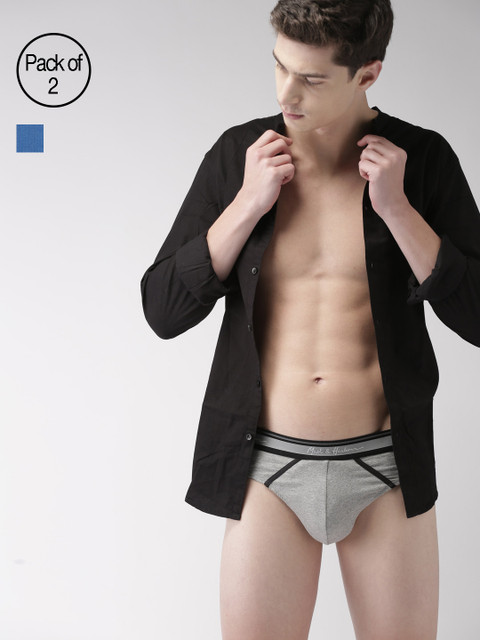 

Mast & Harbour Men Pack of 2 Grey Melange & Blue Cotton Ultrasoft Briefs MNH-BRF-PK2-003B