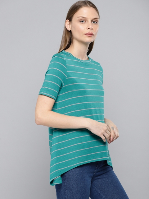 

Chemistry Women Green & Grey Striped Round Neck T-shirt