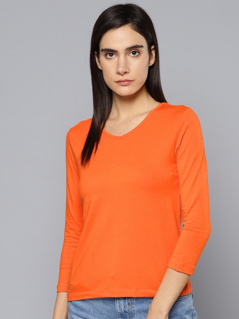 

Chemistry Women Orange Solid V-Neck T-shirt