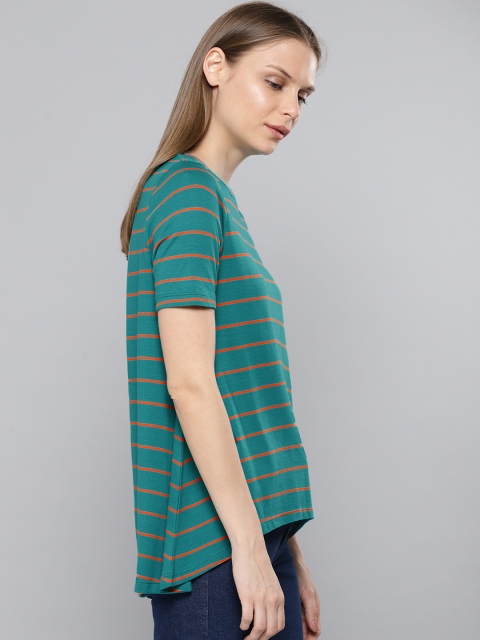 

Chemistry Women Green & Orange Striped Round Neck T-shirt