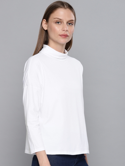 

Chemistry Women White Solid High Neck Top