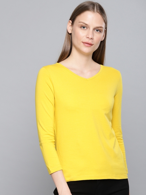 

Chemistry Women Yellow Solid V-Neck T-shirt