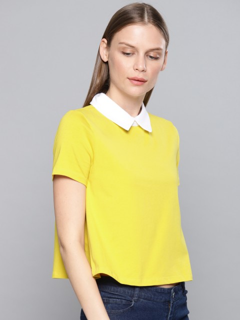

Chemistry Women Yellow Solid Boxy Top