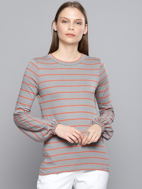 

Chemistry Women Grey & Orange Striped Top