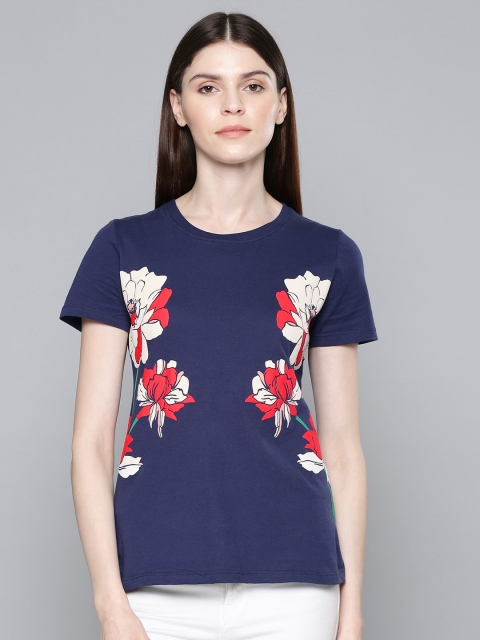 

Chemistry Women Navy Blue & Off-White Printed Round Neck T-shirt