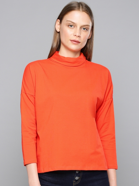 

Chemistry Women Orange Solid Turtle Neck T-shirt