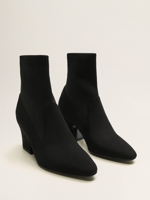 

MANGO Women Black Solid Mid-Top Heeled Boots