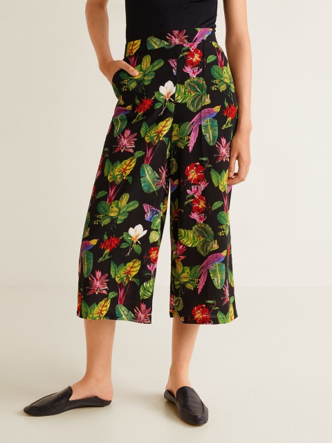 

MANGO Women Black & Green Regular Fit Printed Culottes
