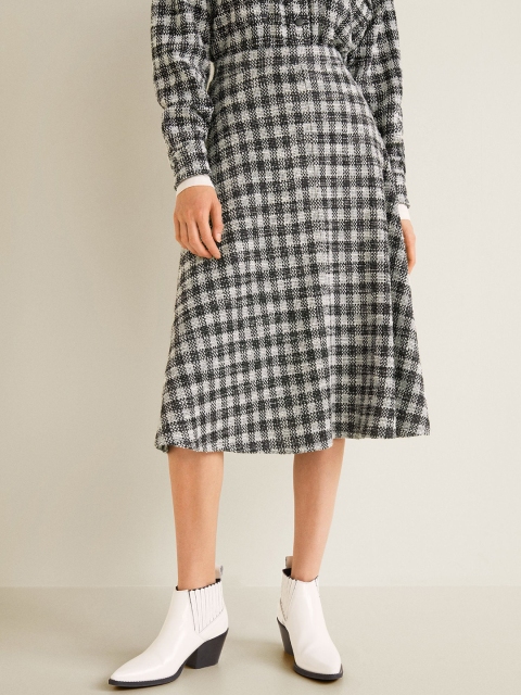 

MANGO Women Black & White Self-Checked Midi A-line Skirt