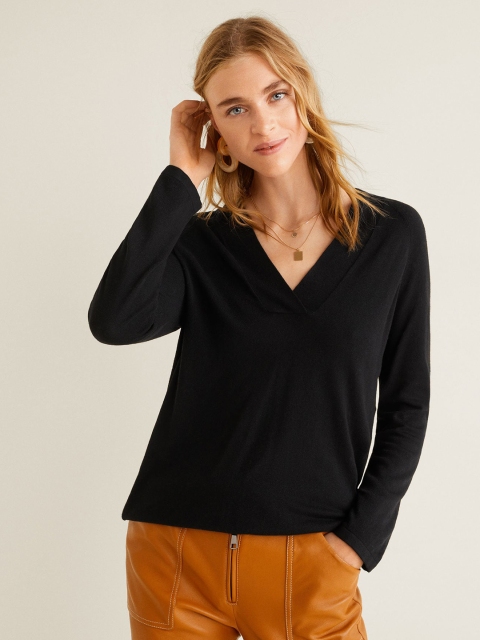 

MANGO Women Black Solid Pullover