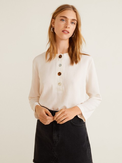 

MANGO Women Off-White Solid Top