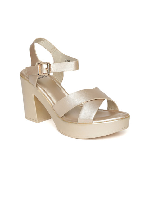 

Jove Women Gold-Toned Solid Block Heels