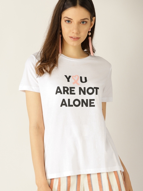 

MANGO Women White Printed Round Neck T-shirt