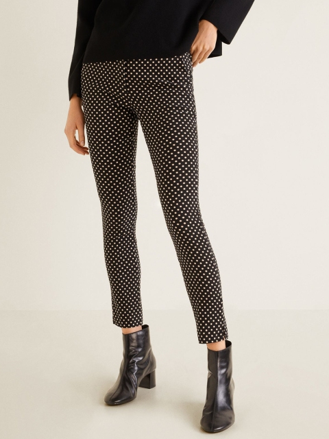 

MANGO Women Black & White Regular Fit Printed Trousers