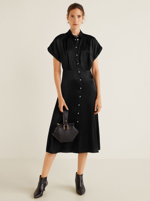 

MANGO Women Black Solid Shirt Dress