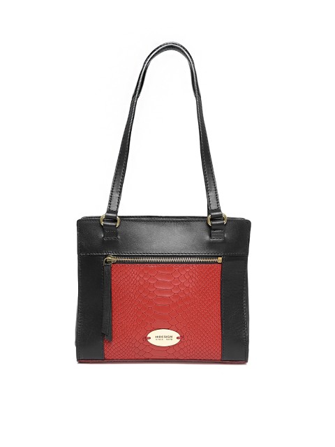 

Hidesign Black & Red Textured Leather Colourblocked Shoulder Bag