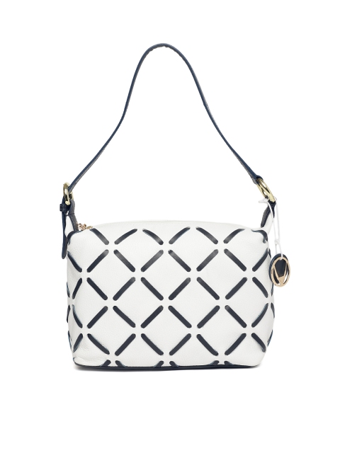 

Hidesign White & Blue Self Design Leather Shoulder Bag