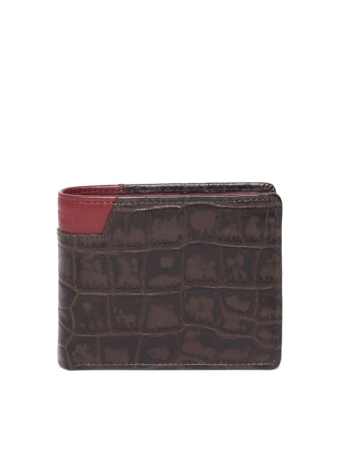 

Hidesign Men Brown Croc Textured Leather Two Fold Wallet