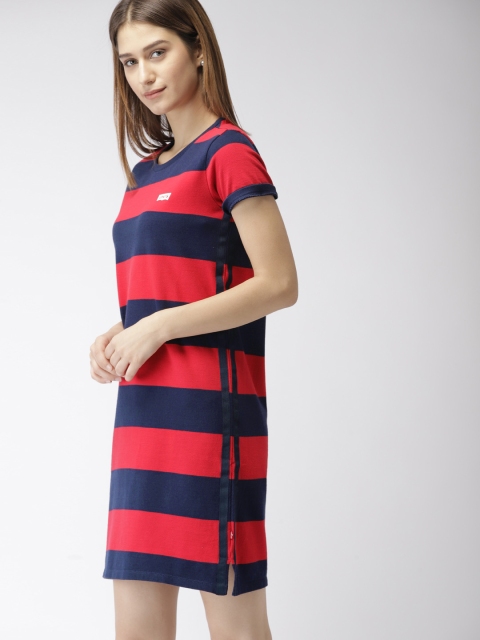 

Levis Women Red & Navy Striped T-shirt Dress