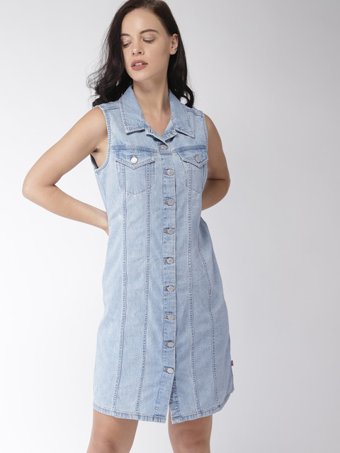 

Levis Women Blue Faded Denim Shirt Dress
