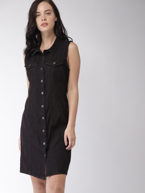 

Levis Women Black Solid Denim Shirt Dress