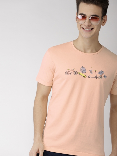 

Mast & Harbour Men Peach-Coloured Printed Round Neck T-shirt