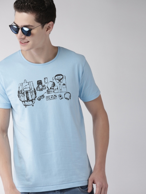 

Mast & Harbour Men Blue Printed Round Neck T-shirt