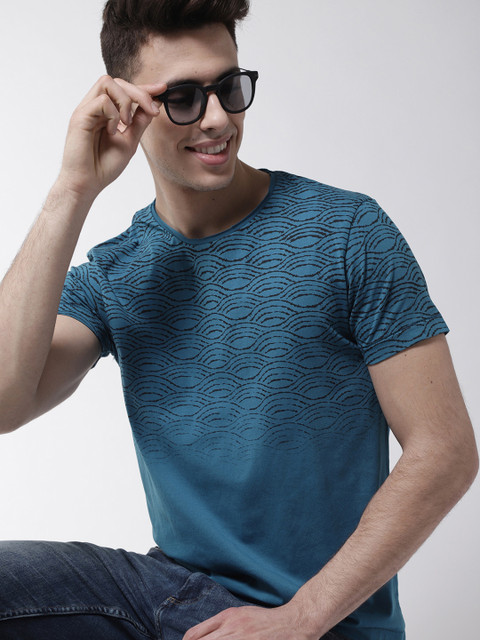 

Mast & Harbour Men Teal Blue & Black Printed Round Neck T-shirt