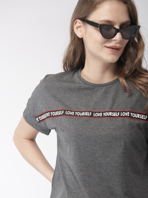 

Mast & Harbour Women Charcoal Printed Round Neck T-shirt