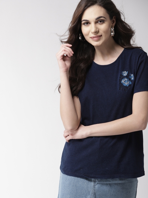 

Mast & Harbour Women Navy Blue Solid Round Neck T-shirt