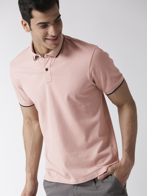 

Mast & Harbour Men Peach-Coloured Solid Polo Collar T-shirt
