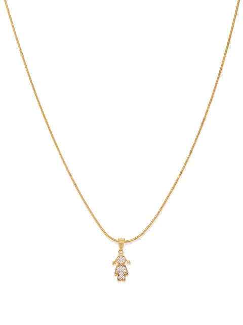 

Spargz Women Gold-Plated & White Cubic Zirconia Quirky Shaped Pendant with Chain
