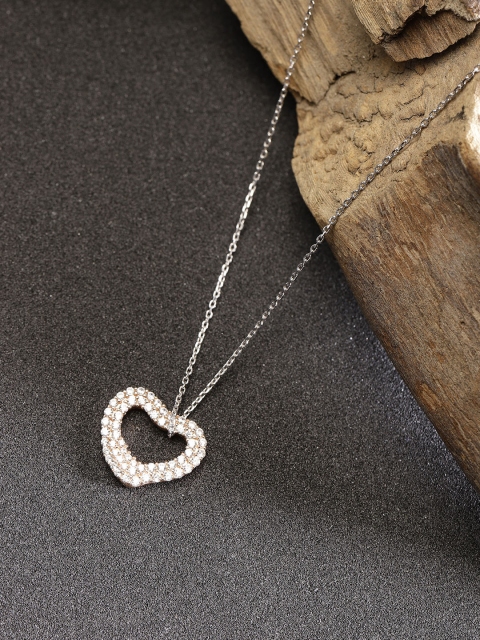 

Carlton London 925 Sterling Silver-Rose Gold-Plated Stone-Studded Pendant With Chain
