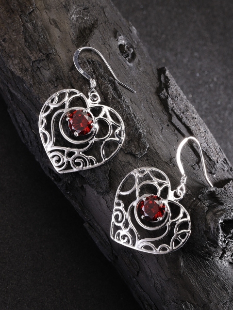 

Carlton London Red Rhodium-Plated 925 Sterling Silver Heart-Shaped Drop Earrings
