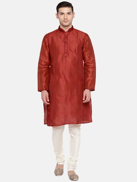 

Ethnicity Men Red & White Solid Kurta with Pyjamas