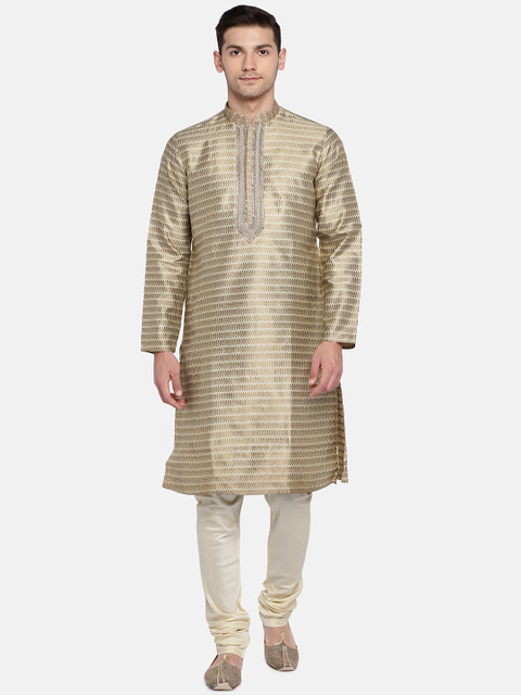 

Ethnicity Men Beige Self Design Kurta with Churidar