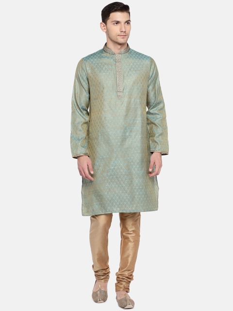 

Ethnicity Men Turquoise Blue & Beige Solid Kurta with Pyjamas