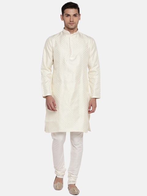

Ethnicity Men Cream-Coloured & White Printed Kurta with Pyjamas