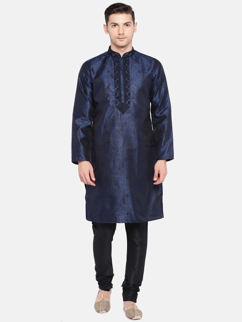 

Ethnicity Men Navy Blue & Black Solid Kurta with Pyjamas