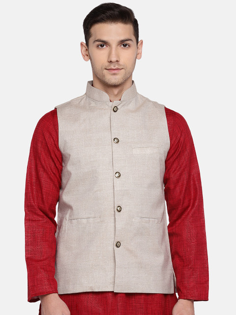 

Ethnicity Men Beige Solid Nehru Jacket