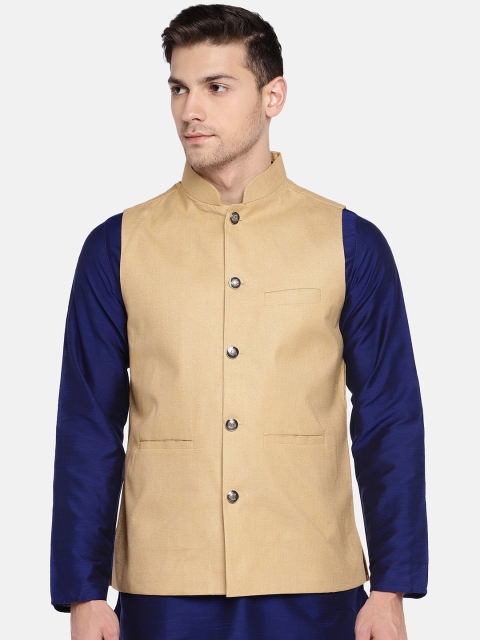 

Ethnicity Men Beige Solid Nehru Jacket