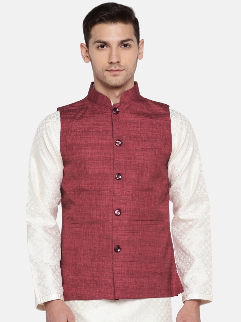 

Ethnicity Men Maroon Woven Design Nehru Jacket