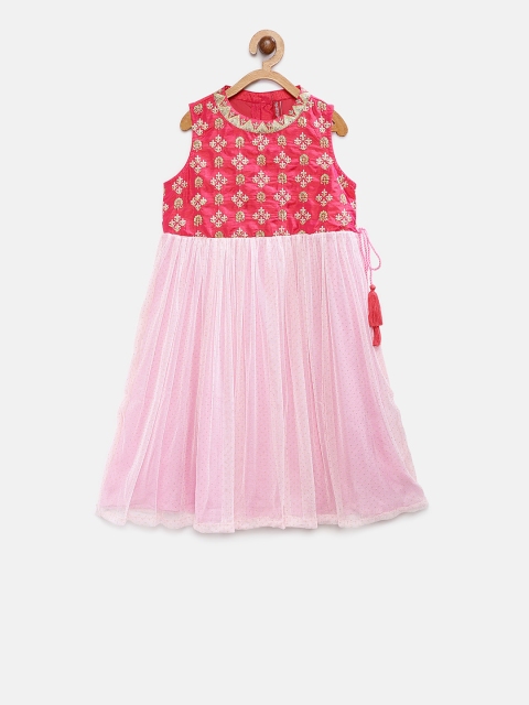 

Ethnicity Girls Pink Solid A-Line Dress