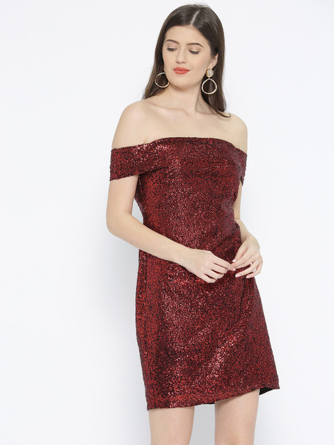 

MABISH by Sonal Jain Women Maroon Sequinned Sheath Dress