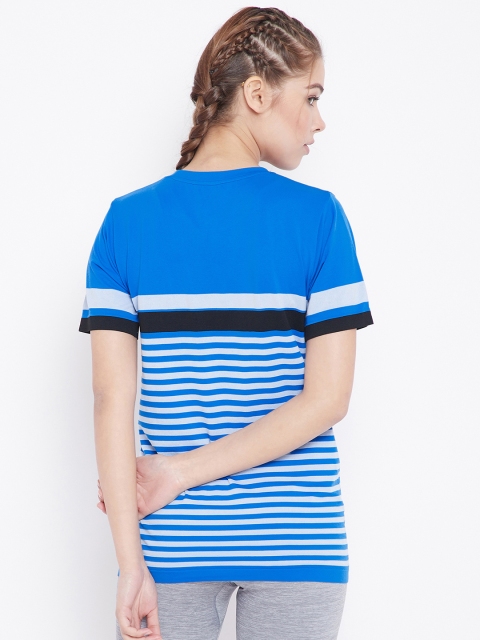 

C9 AIRWEAR Women Blue Striped Round Neck T-shirt