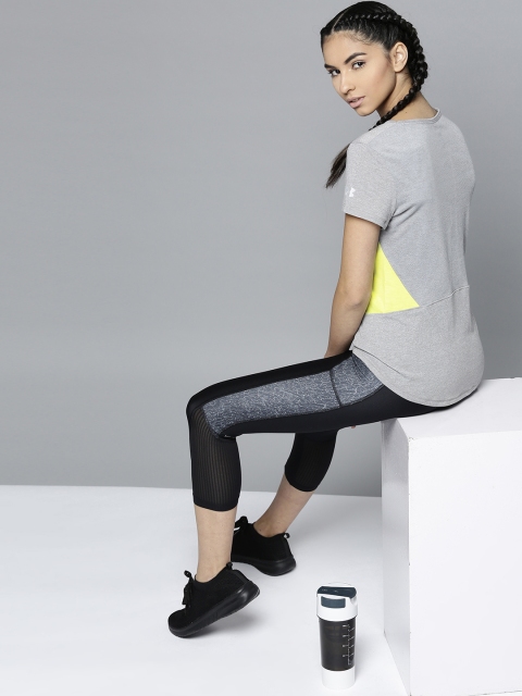 

UNDER ARMOUR Women Grey Melange & Yellow Solid Swyft Running T-shirt
