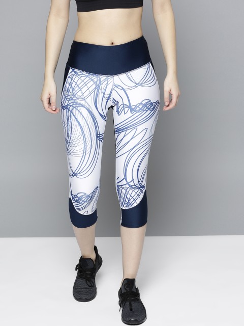 

UNDER ARMOUR Women White & Blue Fly Fast Printed Cropped Tights