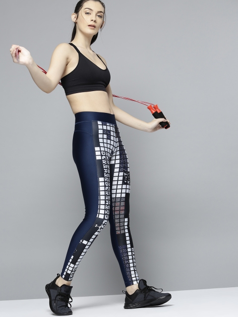 

UNDER ARMOUR Women Navy Blue & Black Printed Heat Gear Tights