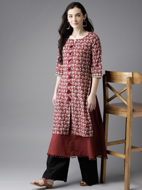 

Moda Rapido Women Maroon & Off-White Printed Kurta with Palazzos